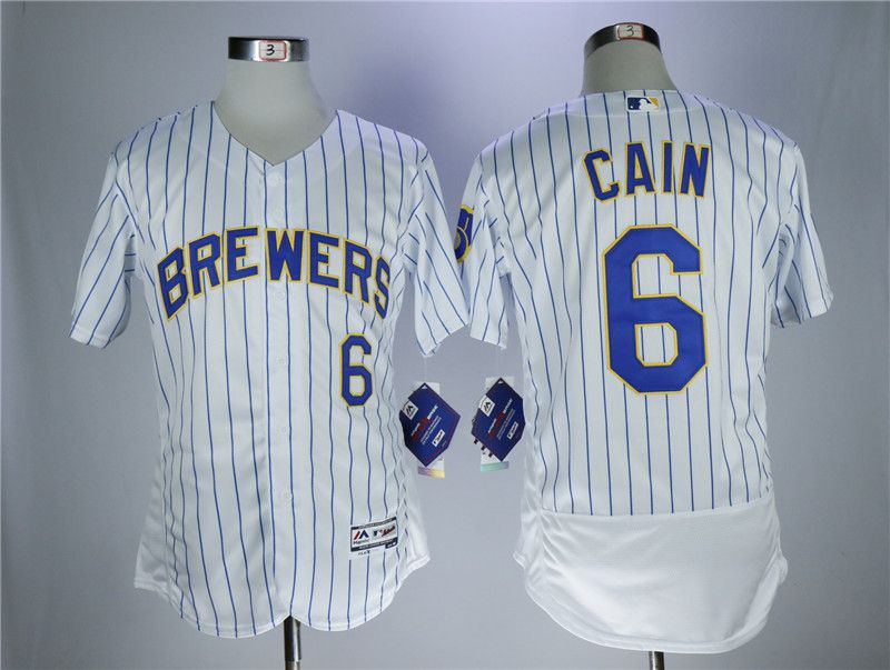 Men Milwaukee Brewers #6 Cain White Elite MLB Jerseys->milwaukee brewers->MLB Jersey